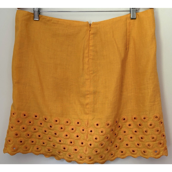 MICHAEL KORS Embroidered Floral Eyelet Linen Skirt | Size 14 Yellow Lined Boho - Picture 6 of 10